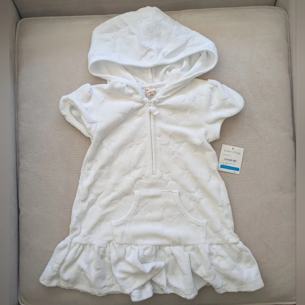 NWT Terry Swim Cover Up With Hood and Floral Details - 2T